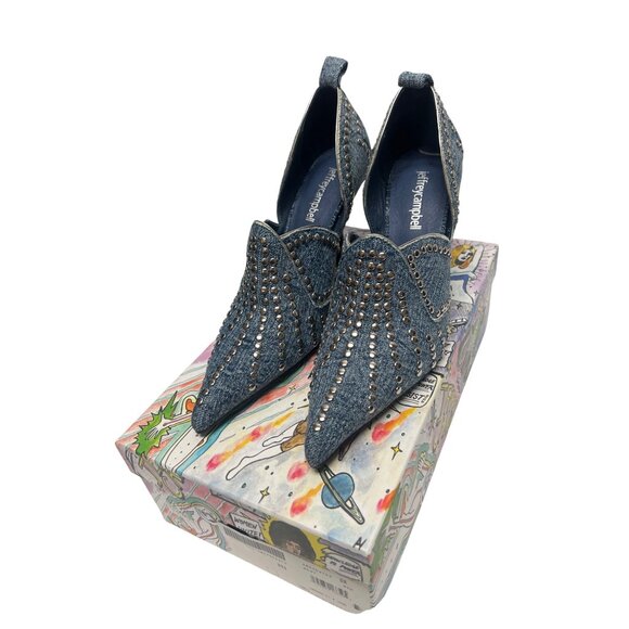 Jeffrey Campbell Spangled Denim Silver Stud Stiletto High Heels - Picture 3 of 10